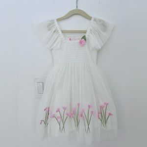 Tulle Multi Layered Dress with Pink Flowers Details